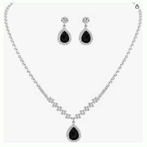 Austrian Crystal Rhinestone Bride Bridesmaid Jewelry Set black necklace earrings